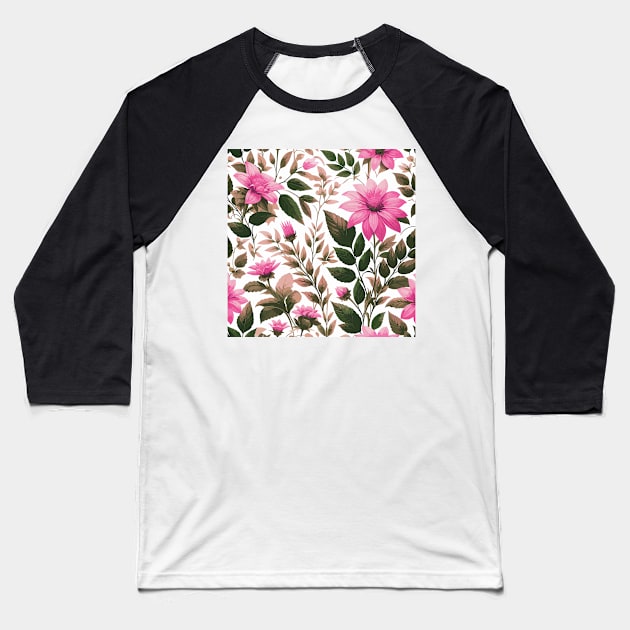 Pink Flower Baseball T-Shirt by Siha Arts